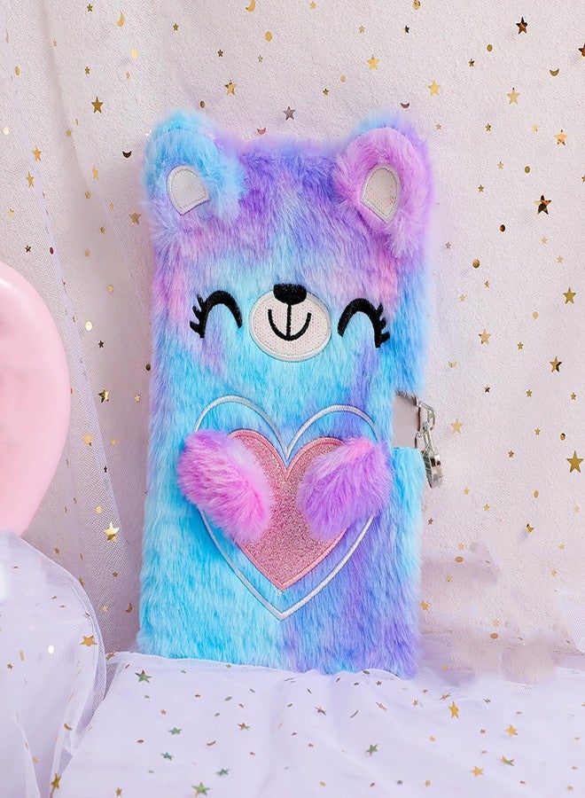 YankMooM Journal for Kids Diary with Lock for Girls, Fuzzy Secret Kids Journal Tie-Dye Notebook Gift for for Writing and Drawing, Hardcover Fluffy Bear Secret Diary with Stickers for Kids - Image 2